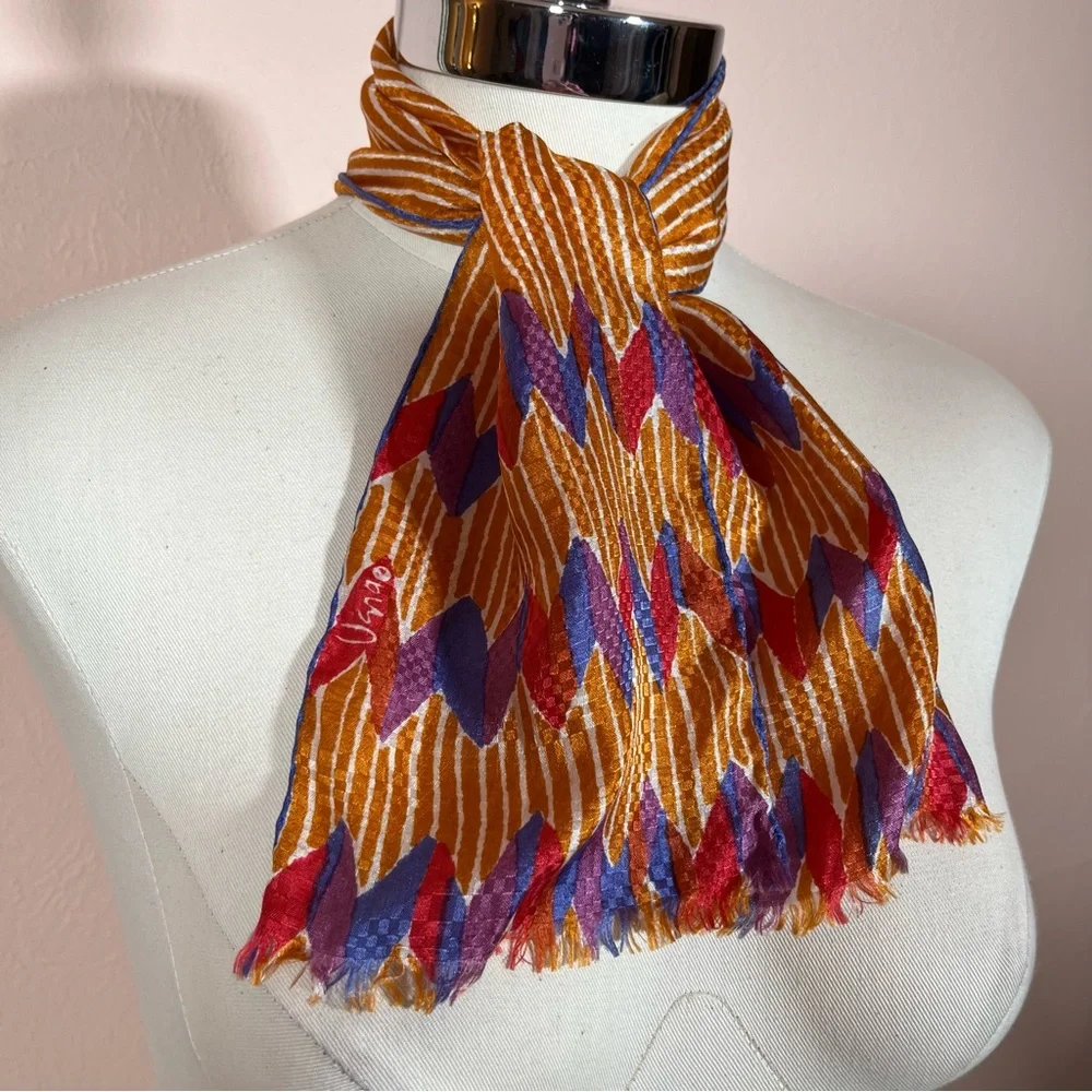 Vera Vintage 1950 60 art deco MCM Silk Hand rolled Copper Cravat Bow Neck Scarf
